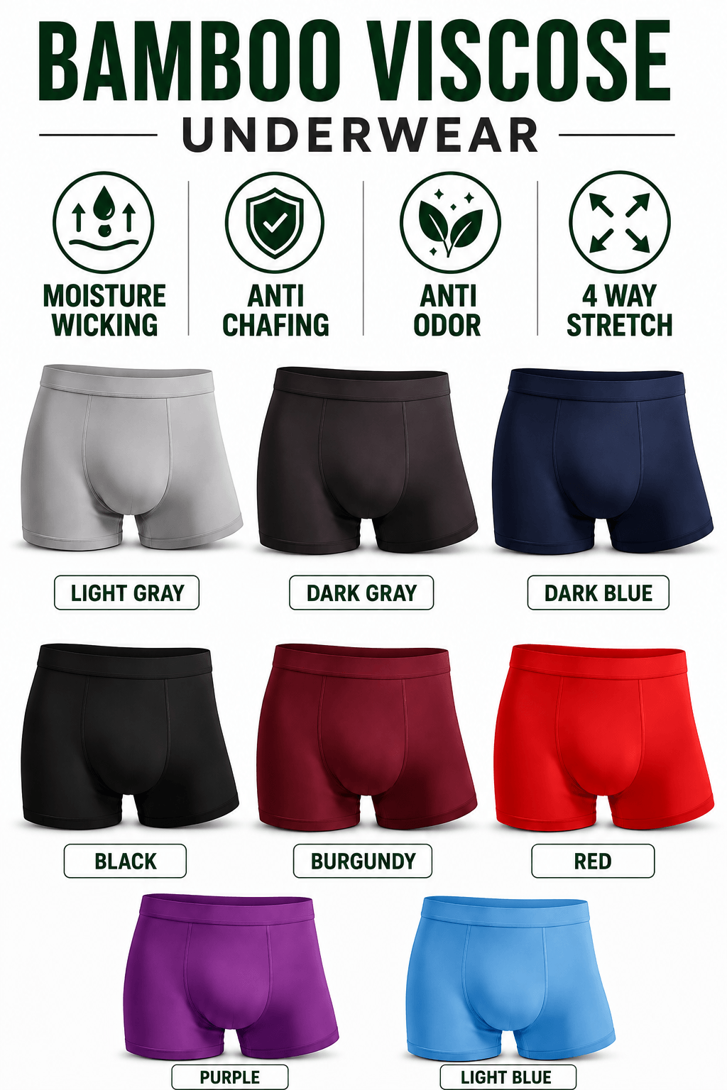 Bamboo Viscose Mens 3D Pouch Breathable Underwear - Pack of 5