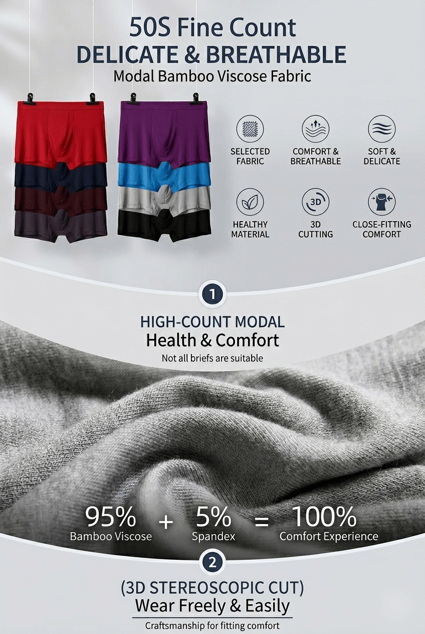 Bamboo Viscose Mens 3D Pouch Breathable Underwear - Pack of 5